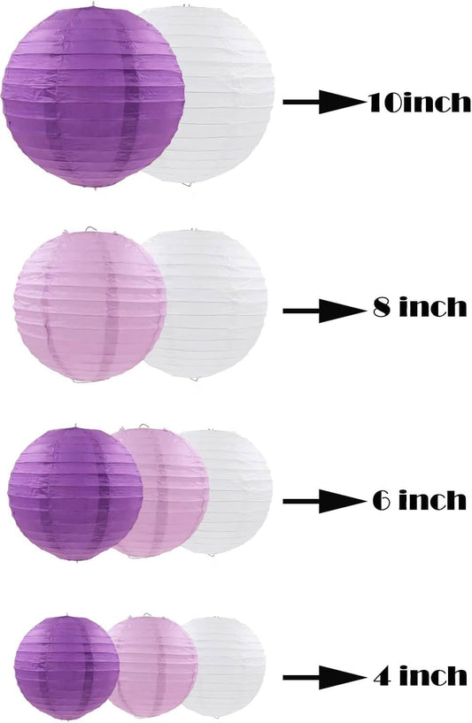 ZOOYOO 10pcs Paper Lanterns,Purple Round Hanging Paper Lanterns Decorations for Wedding,Graduation,Gender Reveal,Anniversary,Home,Birthday Party,Graden Decorr