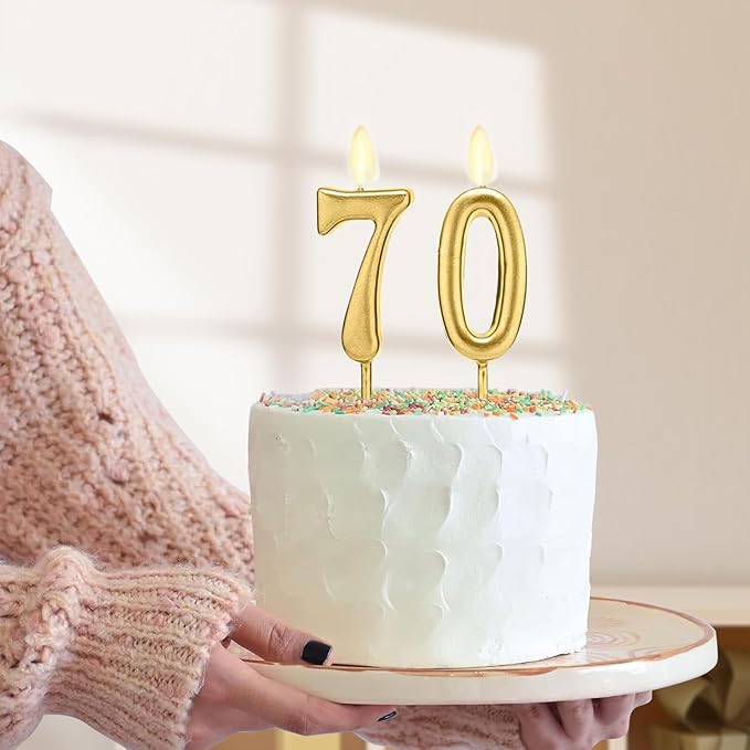 70th Birthday Decorations for Women Gold with Sash and Tiara, Gold Number Candles, 70th Birthday Gifts for Women