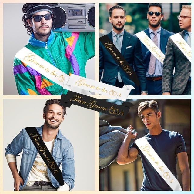 Wedding Team Groom Sash Black 7PCS Groom to Be Sash Bachlorette Gifts for Bride to Be Sash for Bridal Shower Gifts Engagement Party Decorations Wedding Shower Decorations Wedding Belt for Bride Dress
