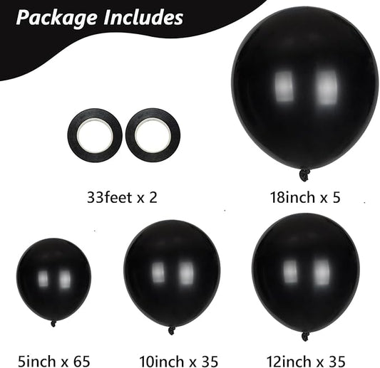 Black Balloons, 140pcs Black 18 12 10 5 Inch Different Sizes Pack Party Latex Balloons for Birthday Halloween Holiday Balloon Garland as Party Decorations