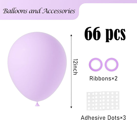 Pastel Purple Balloons, 66pack 12inch Light Purple Latex Party Balloons for Birthday Baby Shower Graduation Wedding Gender Reveal Anniversary Party Decorations