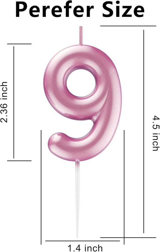 Pink Number 9 Candle Happy Birthday 3D Number Candles for Birthday Cake Party Decoration Wedding Anniversary Celebration Supplies