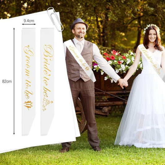 Bride Sash Groom Sash 2PCS Bride and Groom Sash Set White Bridal Sash Bachelorette Party Supplies Bride Gifts Bachelorette Outfit for Bride Accessories for Bachelorette Party Bridal Shower Favors