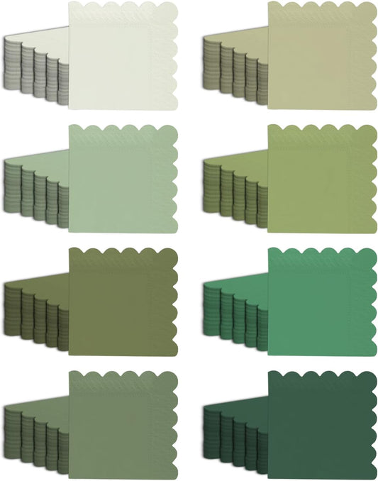 qiqee Green Series Cocktail Dinner Napkins 5x5inch Disposable Beverage,Wedding, Birthday Party Dessert Wave Paper Napkins(120 Count)