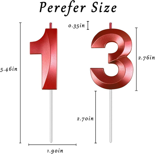 Red Number 13 Candles, 3D Diamond 2.76 Inch Cake Topper Birthday Candles for Wedding Anniversary Cake Decorations, Happy Birthday Party Decorations