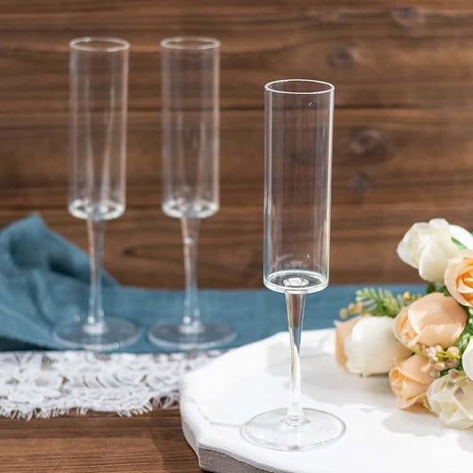 Efavormart 6 Pack | 6oz Clear Sleek Reusable Plastic Champagne Flute Glasses, Cylindrical Wine Mimosa Glass Goblet