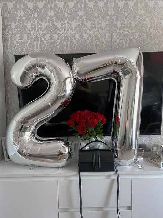 27 Balloon Number, Large Silver Happy 27 Birthday Decoration for Men & Women 2 7 27 72, Foil Number Balloons for Wedding Graduation Celebration Anniversary Supplies