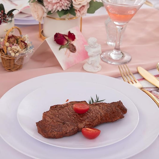 Hioasis 100pcs White Plastic Plates for Party - 7.5" Dinner Plates Disposable, Heavy -duty, Classy and Elegant for Wedding and Wedding
