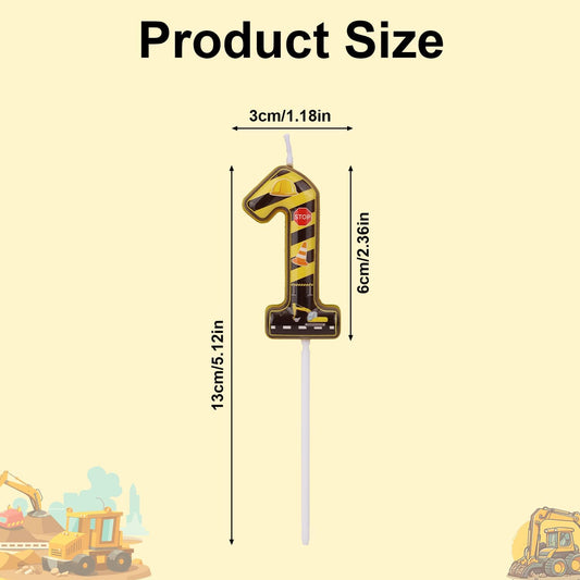 Construction Birthday Number Candles, Yellow & Black Striped Cake Topper Building Theme Party Decorations for Graduation Anniversary Celebration (Number 1)