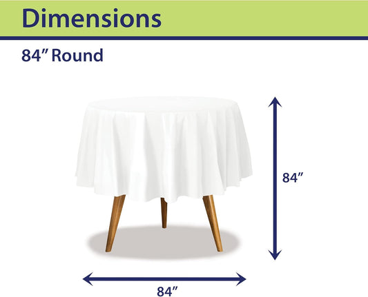 White Disposable Plastic Tablecloth for Round Tables (12 Pack) 84 inches Table Cloths for Parties, Events & Weddings, Indoors & Outdoors, Plastic Table Cover