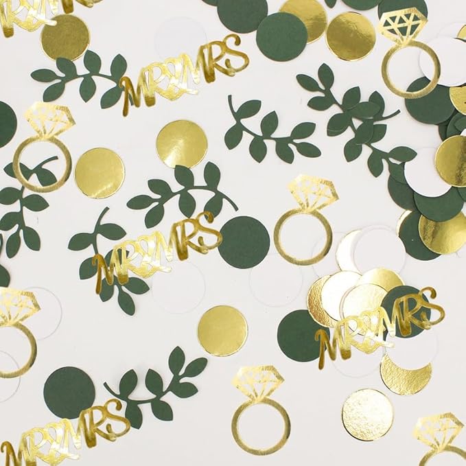 280PCS Greenery Bridal Shower Table Confetti Decorations, Sage Green MR&MRS Diamond Ring Confetti Decor for Wedding Engagement Bachelorette Bride to Be Party