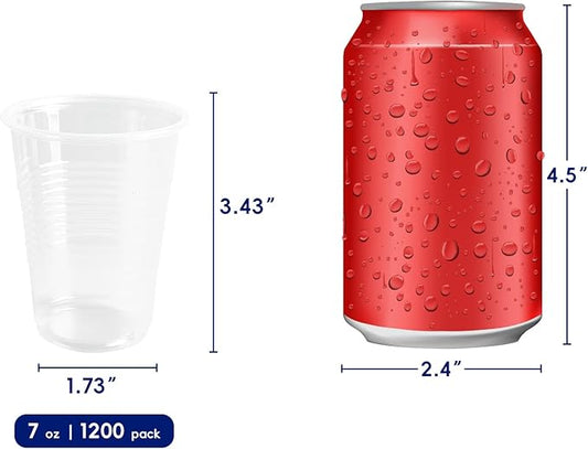 JOLLY CHEF 𝟏𝟐𝟎𝟎 𝐏𝐚𝐜𝐤 7 oz Clear Plastic Cups,7 Ounce Small Disposable Cups, Cold Party Drinking Tumblers for Tasting, Drinking and Party