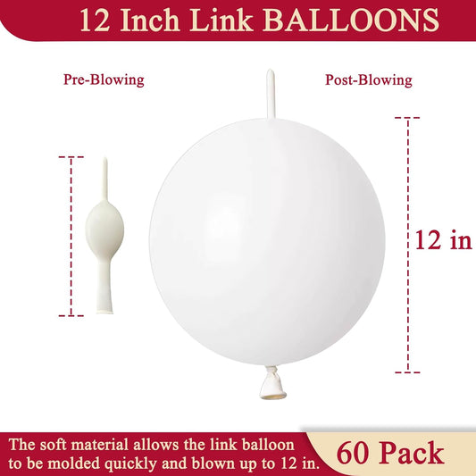 60 Pcs Link Balloons 12 Inch Quick Link Balloons for Birthday Wedding Party Festival Decorations (White)
