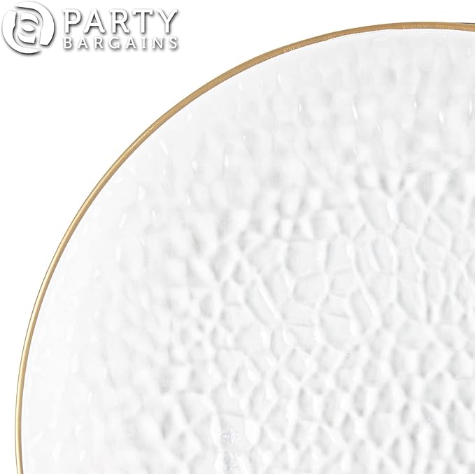 PARTY BARGAINS 13-Inch Charger Plates - 4 Pack, Hammered Clear Gold Rim, Heavy-Duty Disposable Chargers for Elegant Dining - Ideal for Weddings and Formal Events