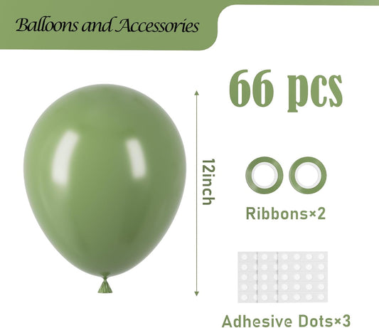 Sage Green Balloons, 66pack 12inch Olive Green Latex Party Balloons for Baby Shower, Graduation, Wedding, Birthday, Bridal Shower, Anniversary Party Decorations