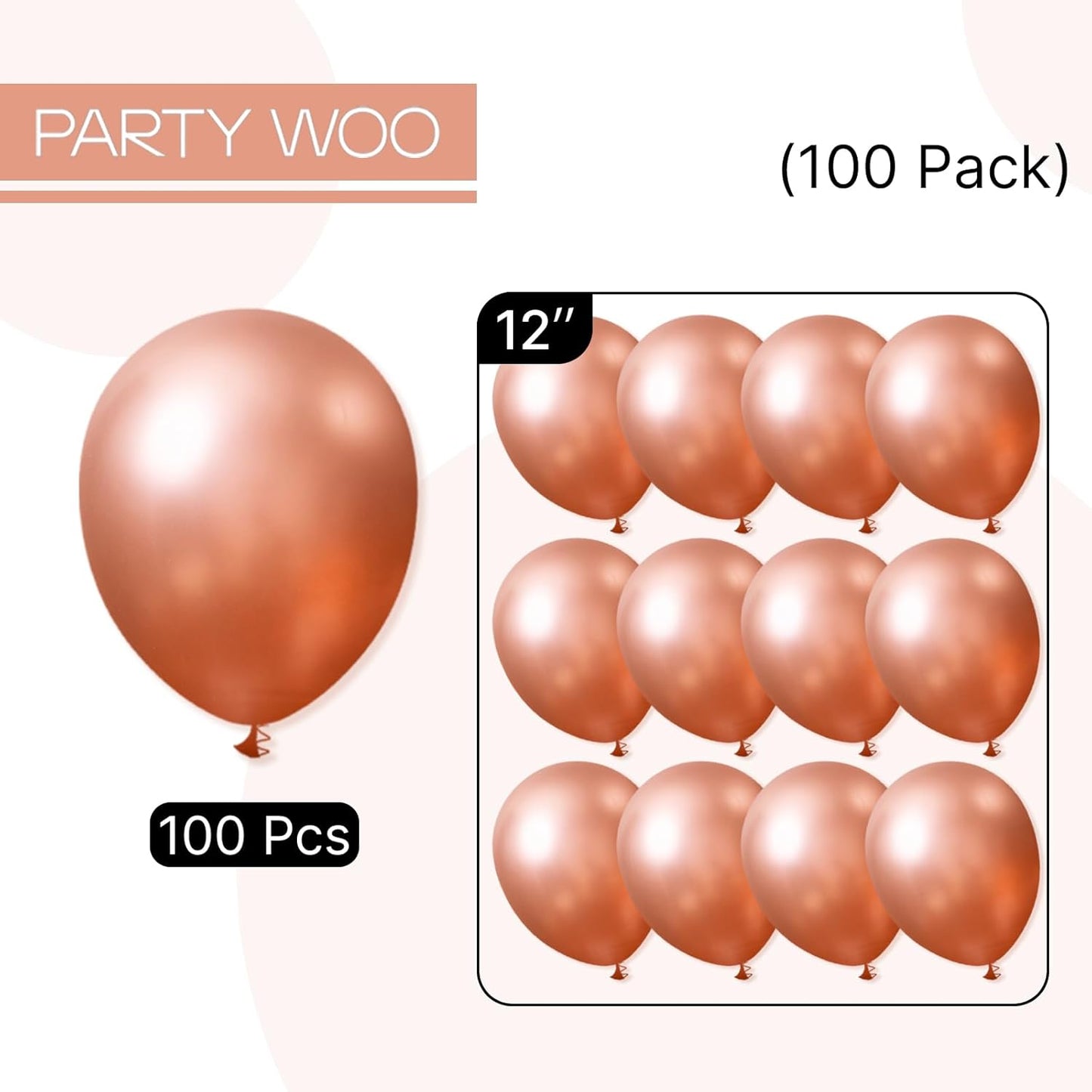 PartyWoo Metallic Rose Gold Balloons 100 pcs 12 Inch Latex Balloons for Wedding Engagement Baby Shower Bridal Shower Gender Reveal Bachelorette Birthday Party Decorations Rose Gold-G107