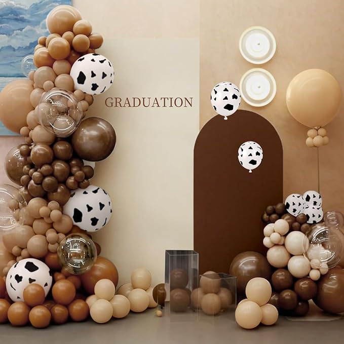 Western Cowboy Balloon Arch Kit, 167Pcs Dark Brown Cocoa Chocolate Nude Cow Print Balloons Garland for Boy First Rodeo Baby Shower Country Farm Birthday Party Decorations