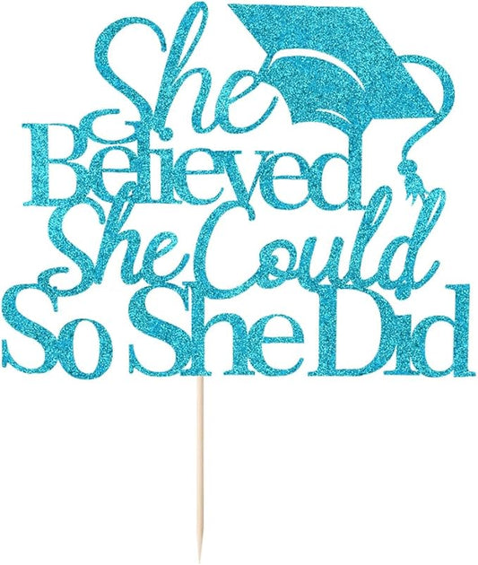 She Believed She Could So She Did Cake Topper,2026 Graduation Cake Topper,Cake Decorations for Girls,2026 High School/College/University Graduation