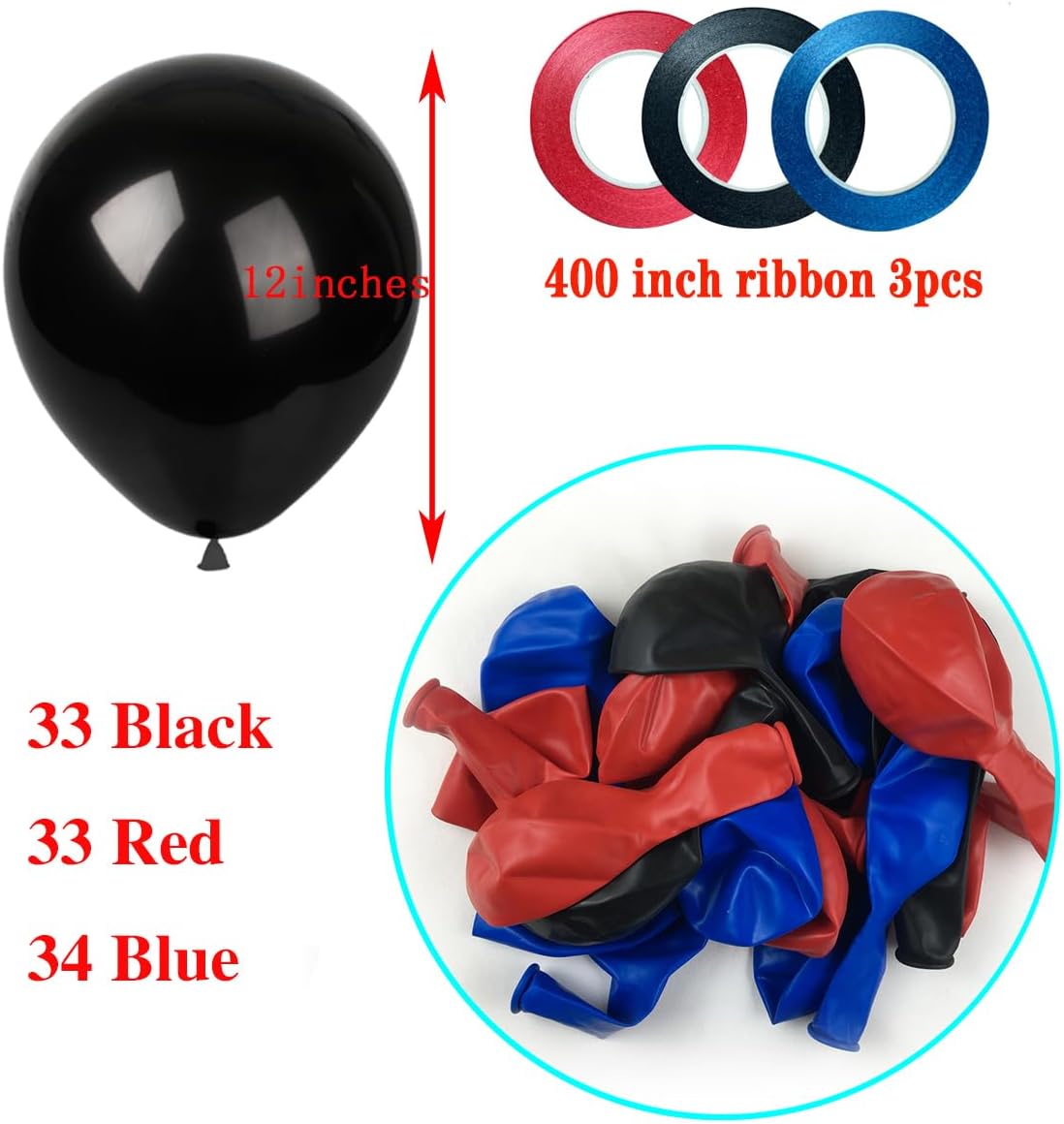 Red Black Blue Balloons,100 Pack 12 Inch Latex Balloons,for Wedding Birthday Party Baby Shower Christmas Party Decorations
