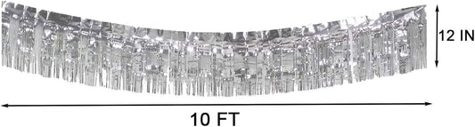 6 Packs 10 Feet Foil Fringe Garland Metallic Foil Tinsel Fringe Garland Wall Hanging Fringe Banner for Parade Floats, Wedding, Christmas,Birthday Party Halloween Decor (Silver)