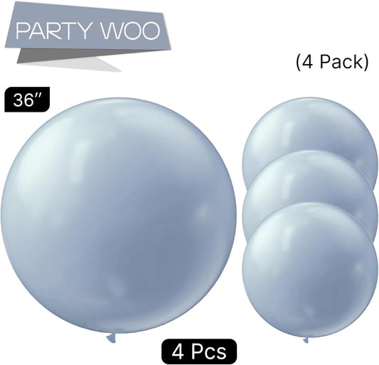 PartyWoo Dusty Blue Balloons 4 pcs 36 Inch Extra Large Big Jumbo Giant Light Boho Blue Balloons for Graduation Wedding Baby Shower Gender Reveal Graduation Birthday Party Decorations Blue-F51