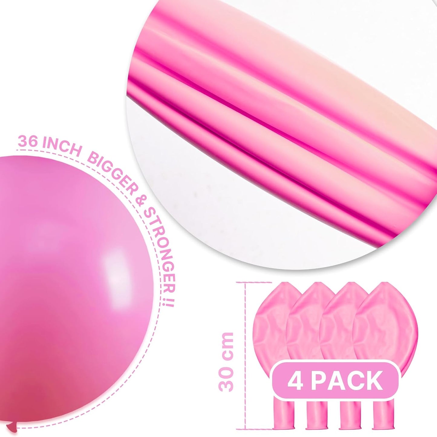 PartyWoo Pink Balloons 4 pcs 36 Inch Extra Large Big Jumbo Giant Matte Pink Balloons for Baby Shower Valentine's Day Princess Bridal Shower Bachelorette Birthday Party Decorations Pink-Y11