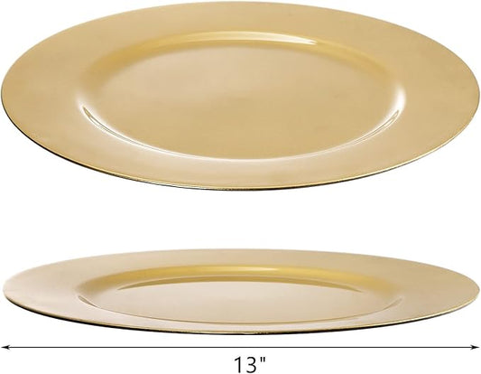 ZEAYEA 12 Pack Gold Charger Plates, 13 Inch Plastic Round Dinner Charger Plates for Wedding Party, Elegant Tabletop Decor