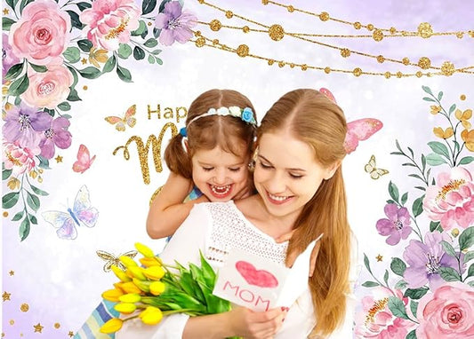 CYLYH 8x6ft Happy Mother's Day Backdrops Pink Carnation Background Mother's Day Party Decorations Banner Photo Studio Props D893