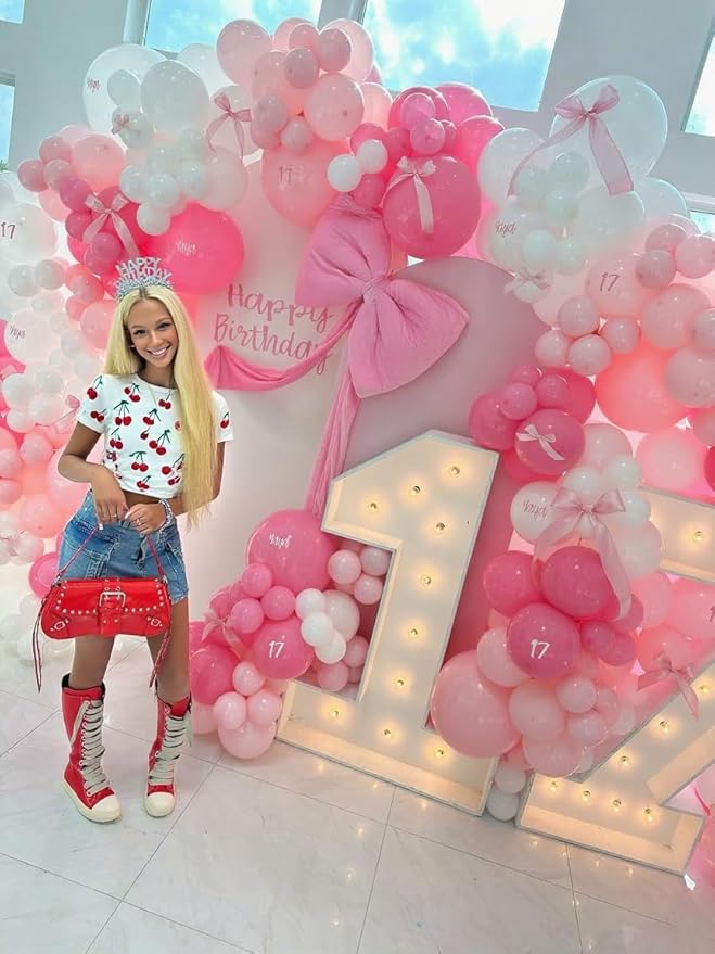 Pink Balloons Garland Arch Kit 153pcs with Star - 22 18 12 10 5in Different Size Shades of Pink and Gold Confetti Latex Balloons for Birthday Baby Shower Wedding Valentine's Party Decorations