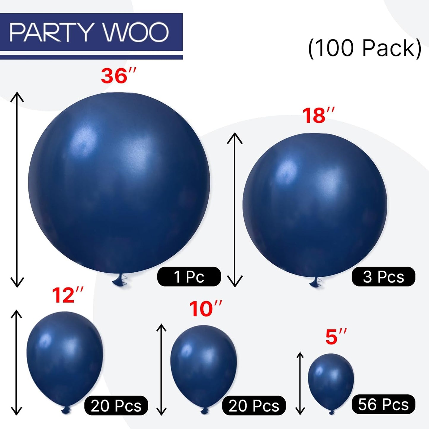 PartyWoo Navy Blue Balloons 100 pcs Pearl Navy Balloons Different Sizes Pack of 36 18 12 10 5 Inch Dark Blue Balloon Arch Kit Balloon Garland for Graduation New Year Wedding Party Decorations Blue-Z90