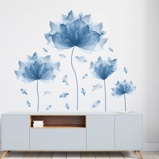 39.3'' x 32.6'' Huge Flower Petal Wall Decals Living Room Floral Wall Stickers Removable Peel and Stick Waterproof Wall Art Decor Stickers for Bedroom Bathroom Office (Blue)