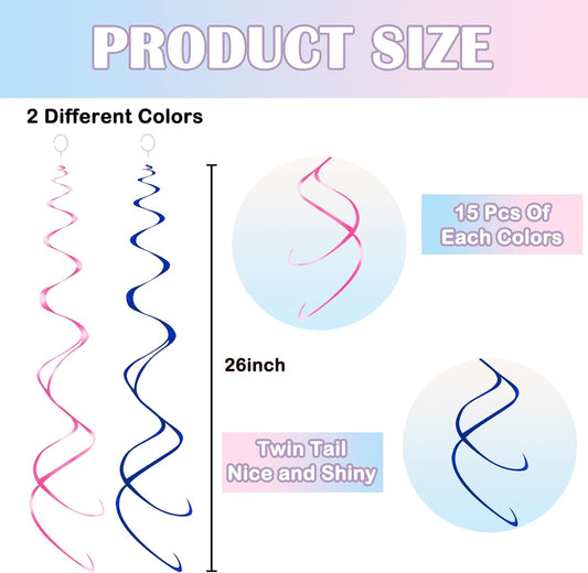 30pc Hanging Swirl Decorations Pink and Blue Swirl Streamers Party Decorations for Baby Shower, Birthday Party