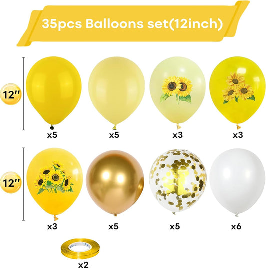 Sunflower Yellow Gold Balloons - 12 Inch Sunflower Bee Theme with Metallic Gold Confetti for Kids Birthday & Baby Shower Party Decorations