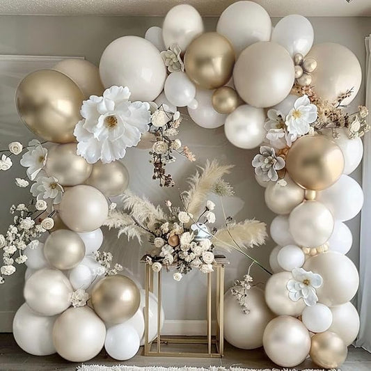White Balloon Arch Pearl White Balloons Gold Balloon Arch Kit Pearl Sand Balloons Different Size For Wedding Bridal Anniversary Engagement Prom Party Decorations
