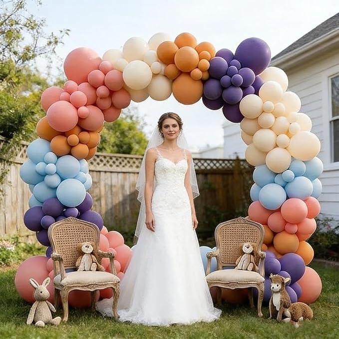 Boho Rainbow Balloons, Double Stuffed Retro Dusty Pink Orange Blue Balloon Arch Kit Perfect for Boho Neutral Birthday Baby Shower Bridal Wildflower Party Decor