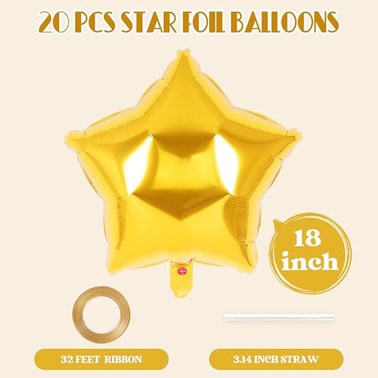 20 Pcs Star Balloons,18 Inch Star Foil Balloons,Stars Shaped Balloon Mylar Helium Balloon for Birthday Party Anniversary Wedding Baby Shower Decorations (Gold)