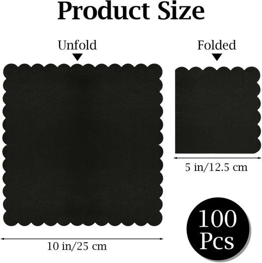 100 Pcs Cocktail Napkins, 2-Ply 5 x 5 Inches Disposable Scalloped Napkins, Thick Premium Dessert Napkins for Party, Wedding, Dinner, Birthday, Anniversary, Festival (Black)