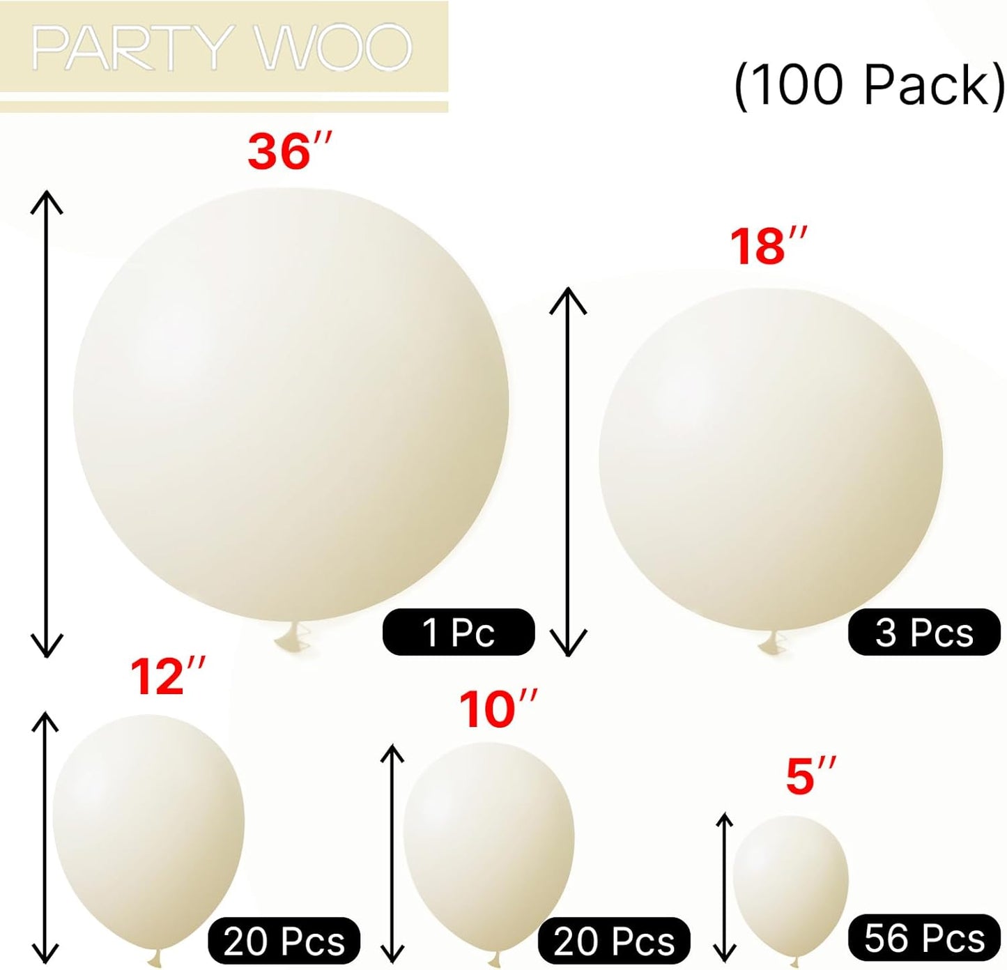 PartyWoo Pastel Yellow Balloons 100 pcs Different Sizes of 36 18 12 10 5 Inch Small Mini Light Pale Yellow Balloon Arch Kit Garland for Baby Shower Easter Birthday Party Decorations Yellow-Q07