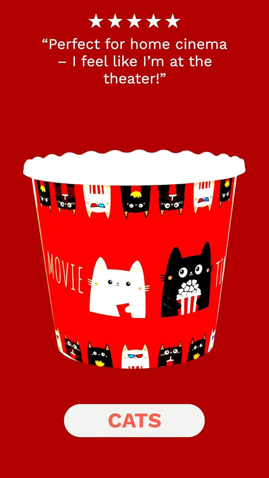 Modern Style Reusable Plastic Popcorn Box/Popcorn Containers/Popcorn Bowls Set for Movie Theater Night - (BPA Free - 4 Pack - 75 oz) (Popcorn Mix F)
