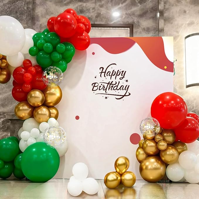 Red White Green and Gold Balloon Arch Kit, 167Pcs Christmas Balloons Different Sizes 18 12 10 5 inch for Birthday Baby Shower New Year Xmas Holiday Party Decorations