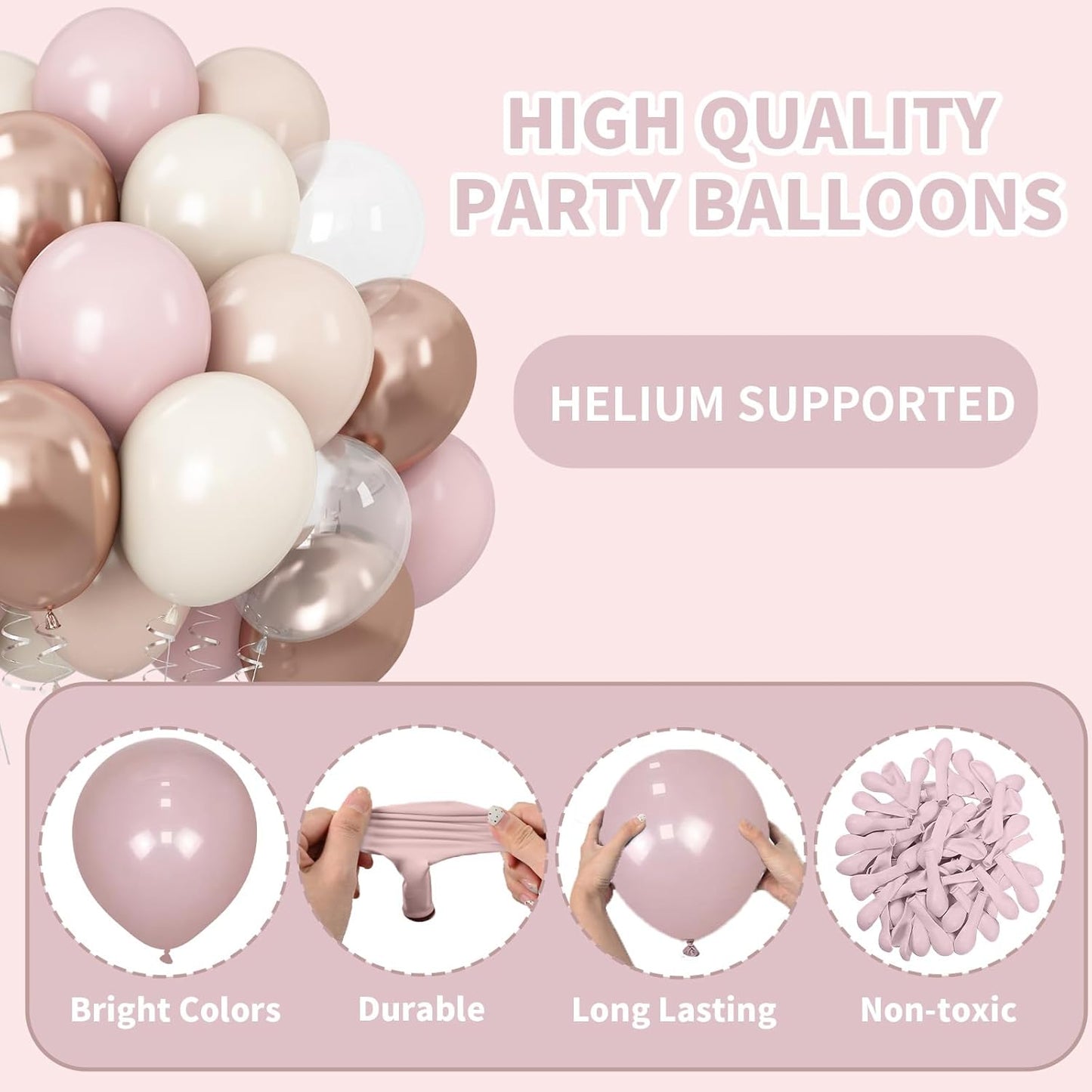 Dusty Pink White Balloons Pale Pink Beige Gold Balloon 12inch Metallic Champagne Balloons Girls Women Birthday Party Decorations Ivory Latex Helium Balloon for Arch Boho Bridal Baby Shower Christening