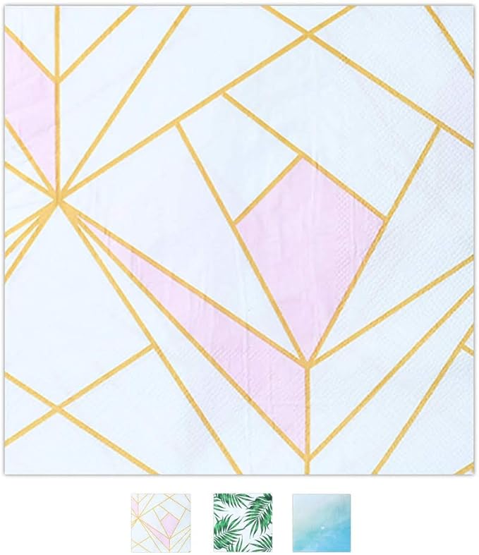 SOLAS Pink and Gold Paper Napkins | 20 Pack Light Pink Cocktail Napkins | 2 Ply 6 1/2' (16.5 cm) Square Beautifully Designed Pink Paper Napkins for Parties | Fun & Colorful Paper Napkins Light Pink