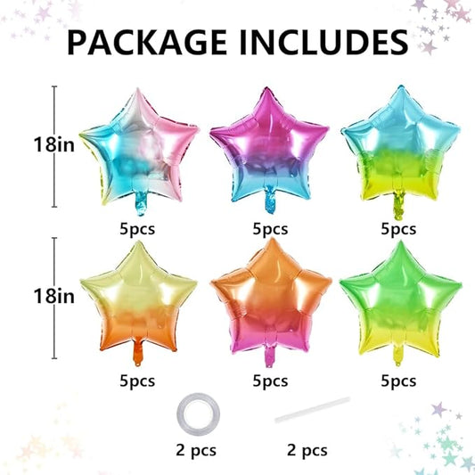 TONIFUL 30Pcs 18 Inch Large Colorful Star Shape Foil Balloons Big Gradient Stars Helium Mylar Ballons for Birthday Wedding Baby Shower Anniversary Engagement Party Decorations Supplies