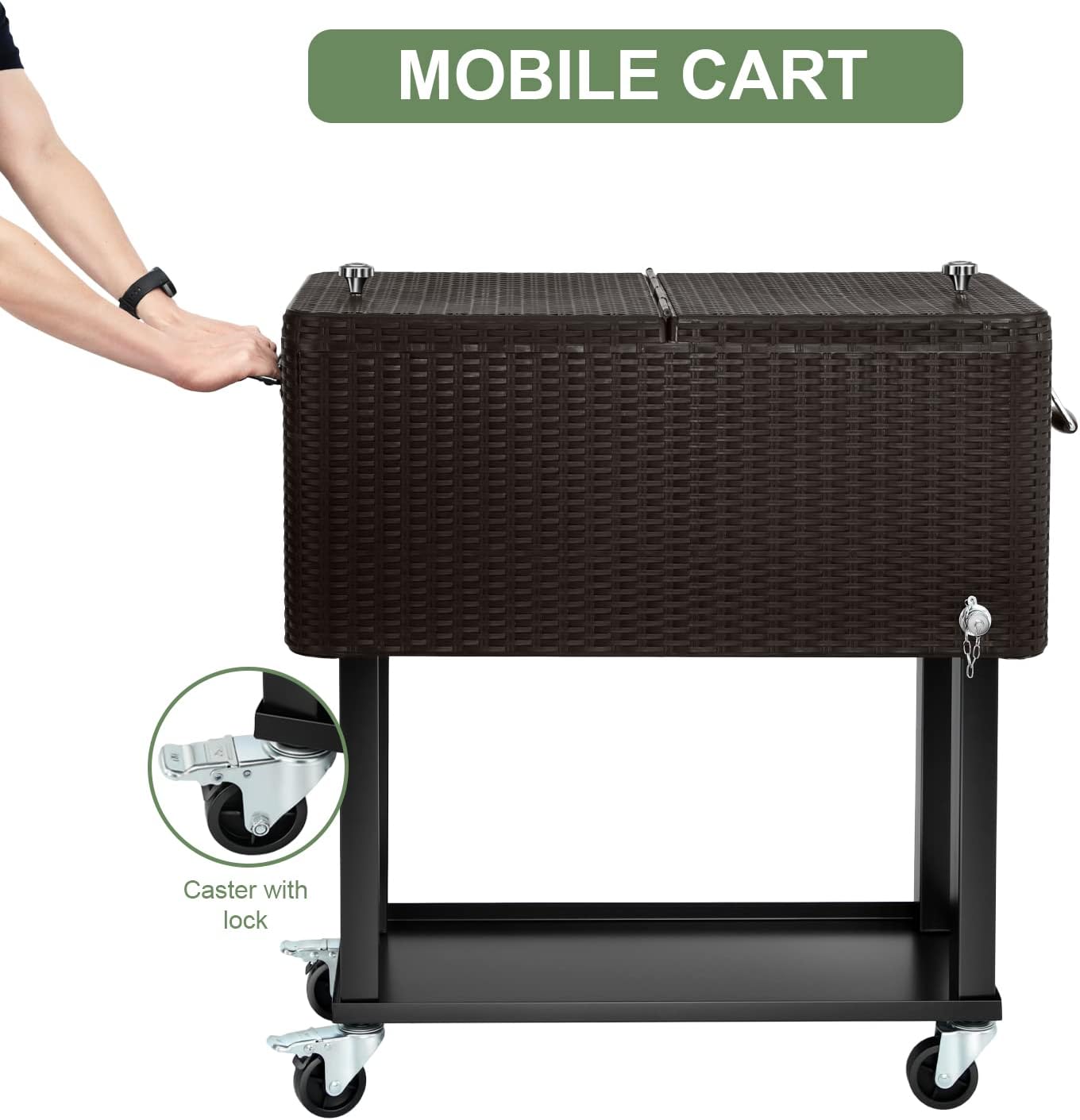 EDOSTORY 80 Quart Rolling Ice Chest Cooler Cart,Patio Backyard Party Drink Beverage Bar Stand Up Cooler Trolley with Ice Scoop