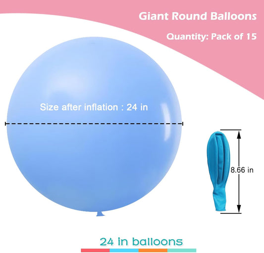 IN-JOOYAA 15Pcs 24 Inch Balloons Light Blue Giant Round Balloons Large Balloon For Wedding Baby Shower Birthday Party Decorations