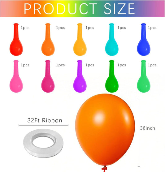 Assorted Rainbow Balloons 10 Pack 36 inch Round Bright Latex Balloons Assorted Colors for Birthday Baby Shower Wedding Party Birthday Decorations Supplies Arch Garland