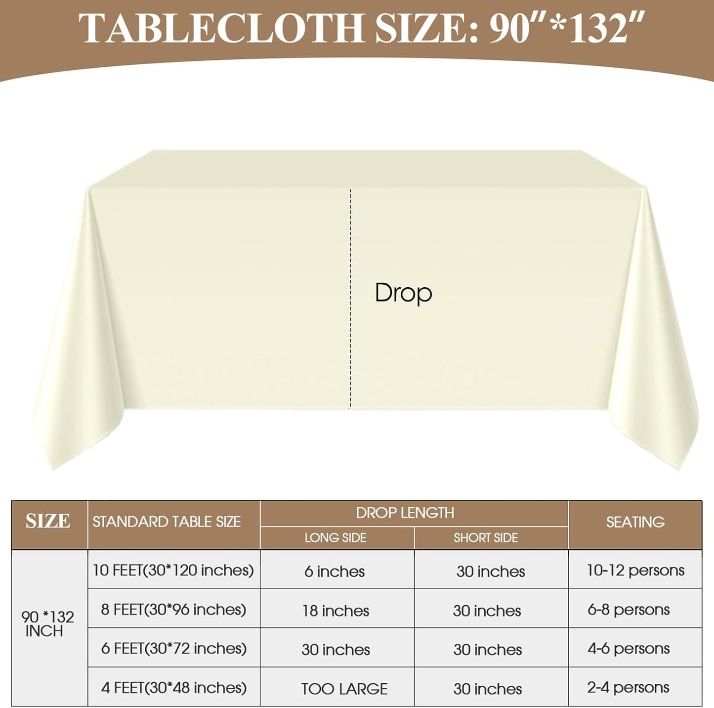 Rectangle Tablecloths 90x132 Inch 8 Pack Ivory Tablecloth Washable Decorative Linen Polyester Table Cloths for Dining Table Banquets Buffet Parties and Wedding