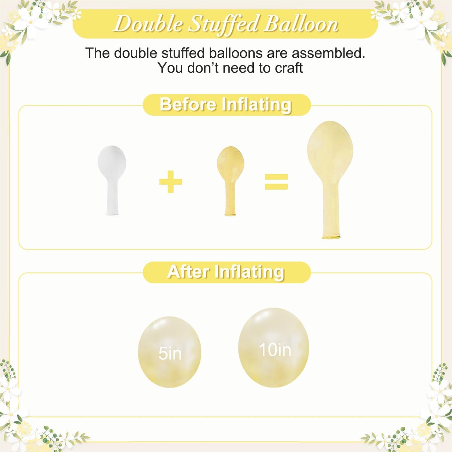 Yellow Balloon Arch Kit 108Pcs Double Stuffed Pearl Yellow Pastel Yellow White Clear Balloons for Bridal Shower Baby Shower Birthday Wedding Engagement Party Decorations