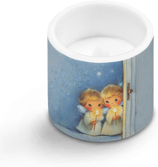 Poceacles LED Flameless Candles Set of 4 Multi-Color Battery Operated Fake Flickering Candles with Remote and Timer, for Holiday Festival Winter Decorations, Cute Angel Sparkler