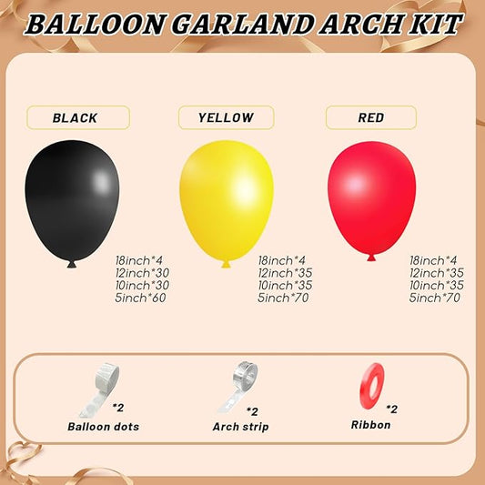 412Pcs Red Yellow Black Balloon Garland Arch Kit,18 12 10 5 Different Sizes Latex Party Balloons for Baby Shower Wedding Graduation Cartoon Game Theme Birthday Party Decorations